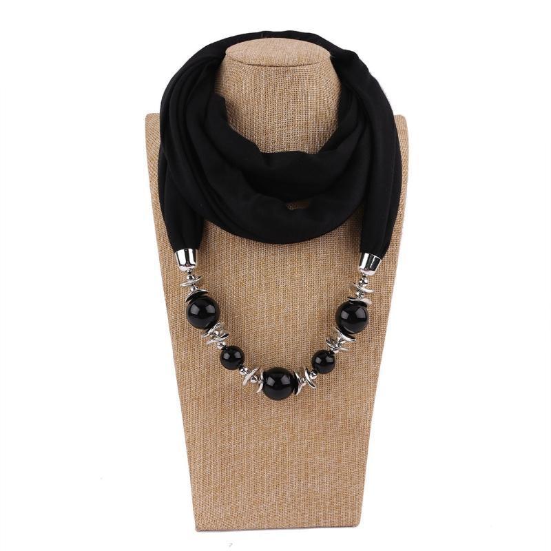 Fashion Retro Ethnic Scarf Necklace Women New Fashion Scarves Collar Pendant Scarf Beads Solid Color Jewelry Girl Fancy Bead Bib