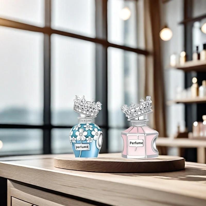 Copper Premium Daisy Crown Perfum Blue Pink Beads Charms Fit Original Beads Pendent Dangle Bracelet Diy Women Jewelry Gift