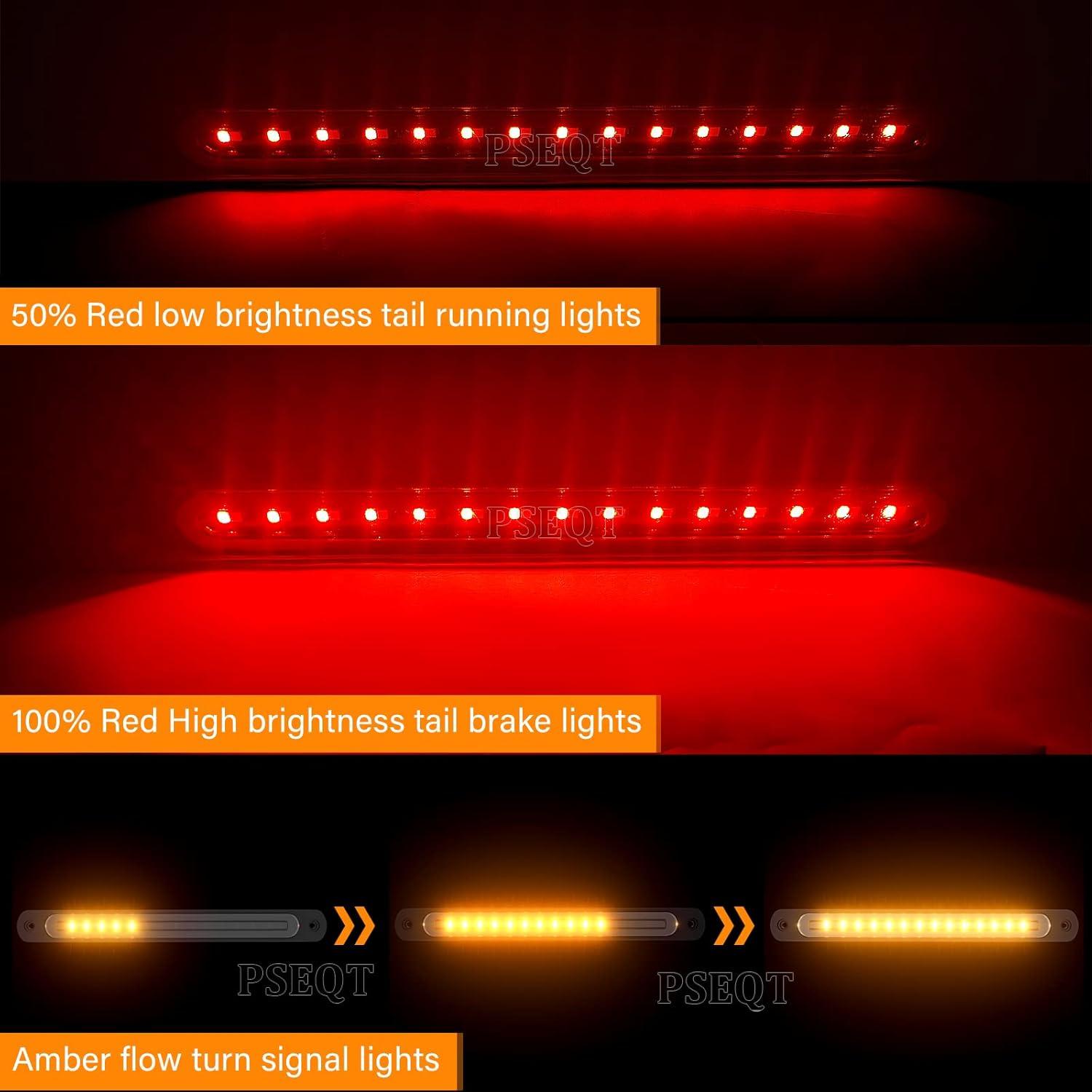 PSEQT 10  LED Trailer Tail Light Bar Brake Stop Turn Signal Lights Assembly Identification Red & Amber Sequential Strobe Strip Lamp w/Smoked Lens