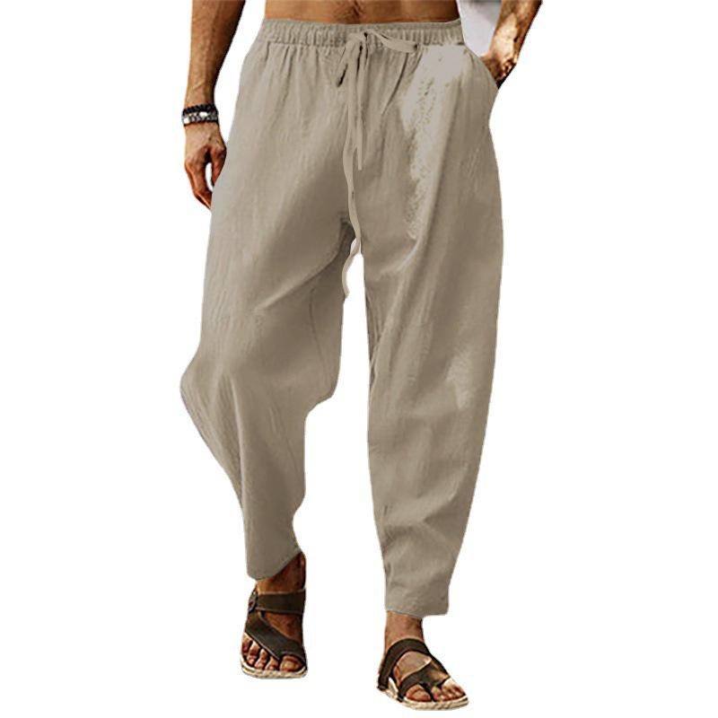 2023 Summer Men's Hip Hop Breathable Cotton Linen Loose Casual Pants