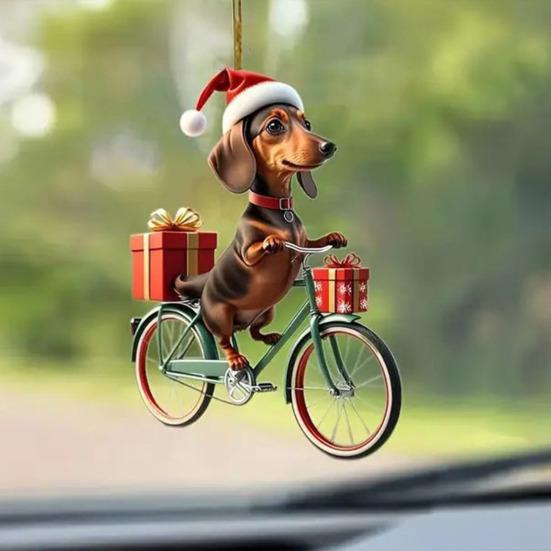 10 Pcs Dachshund Puppy Acrylic Pendants 2D Flat Car Rearview Mirror Charm for Backpack Christmas Tree Decor Gift for Dog Lovers