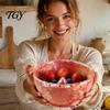 Compact Fruit Drainer Ceramic Berry Bowl, Self Rinsing with Drainage Hole Washing Practical Housewarming Gift Decorative Glazed Bowl for Kitchen