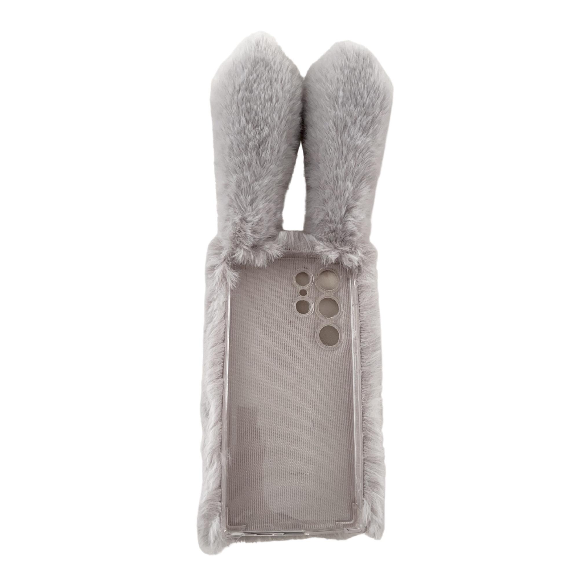 

For Samsung Galaxy S24 Ultra Case Warm Fluffy 3D Bunny Ears Phone Cover Brown