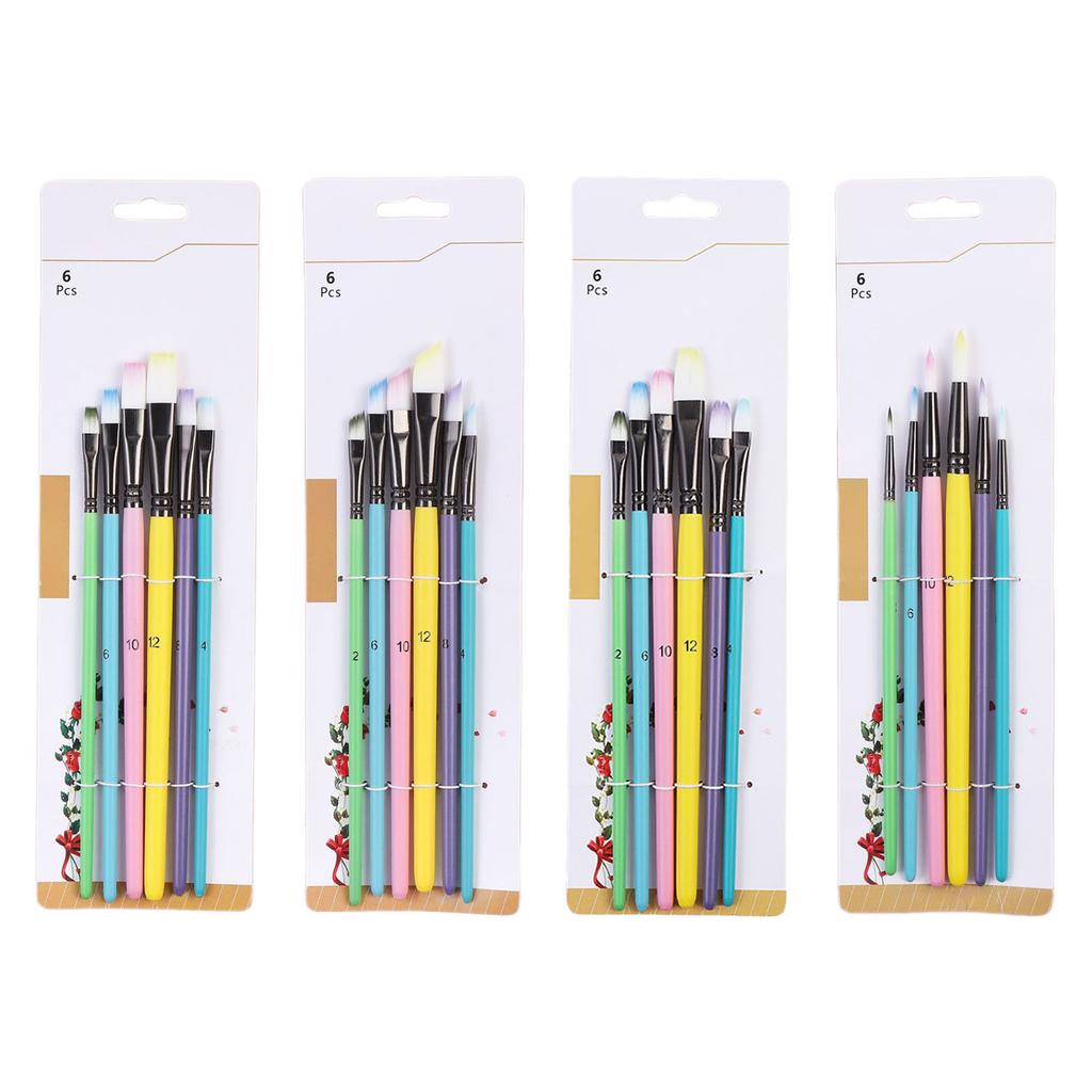 6PCS Professional Paintbrush Artist Paint Brush Nylon Bristle Paint Brush for Watercolor Gouaches Acrylic Oil Painting