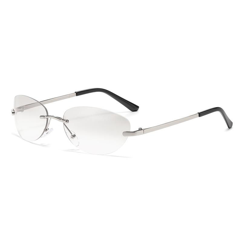 New Metal Frameless Sunglasses, Fashionable And Personal Style, Retro Oval Sunglasses, Ins Shape Modeling Sunglasses For Women
