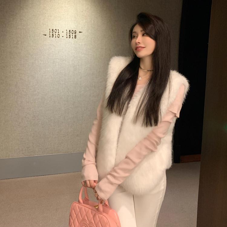 Autumn Winter Faux Mink Fur Vest Coat for Women Fur Outerwear Ladies Casual Sleeveless Jacket