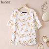 ZANZEA Women Casual Round Neck Half Sleeve Summer Floral Blouse