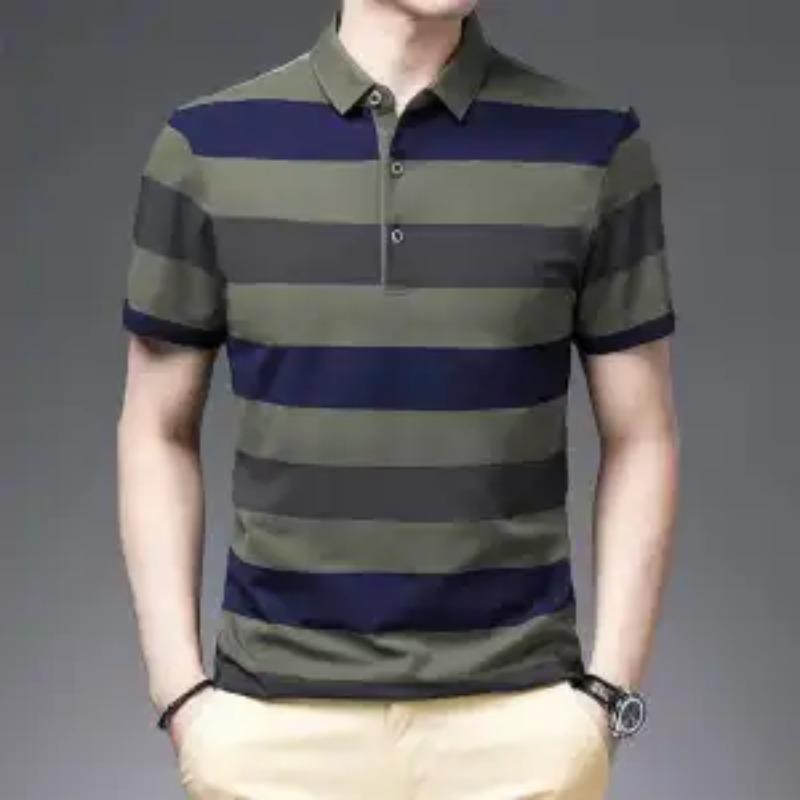 

Mens Casual Striped Short Sleeve Polo Shirt L зелёный