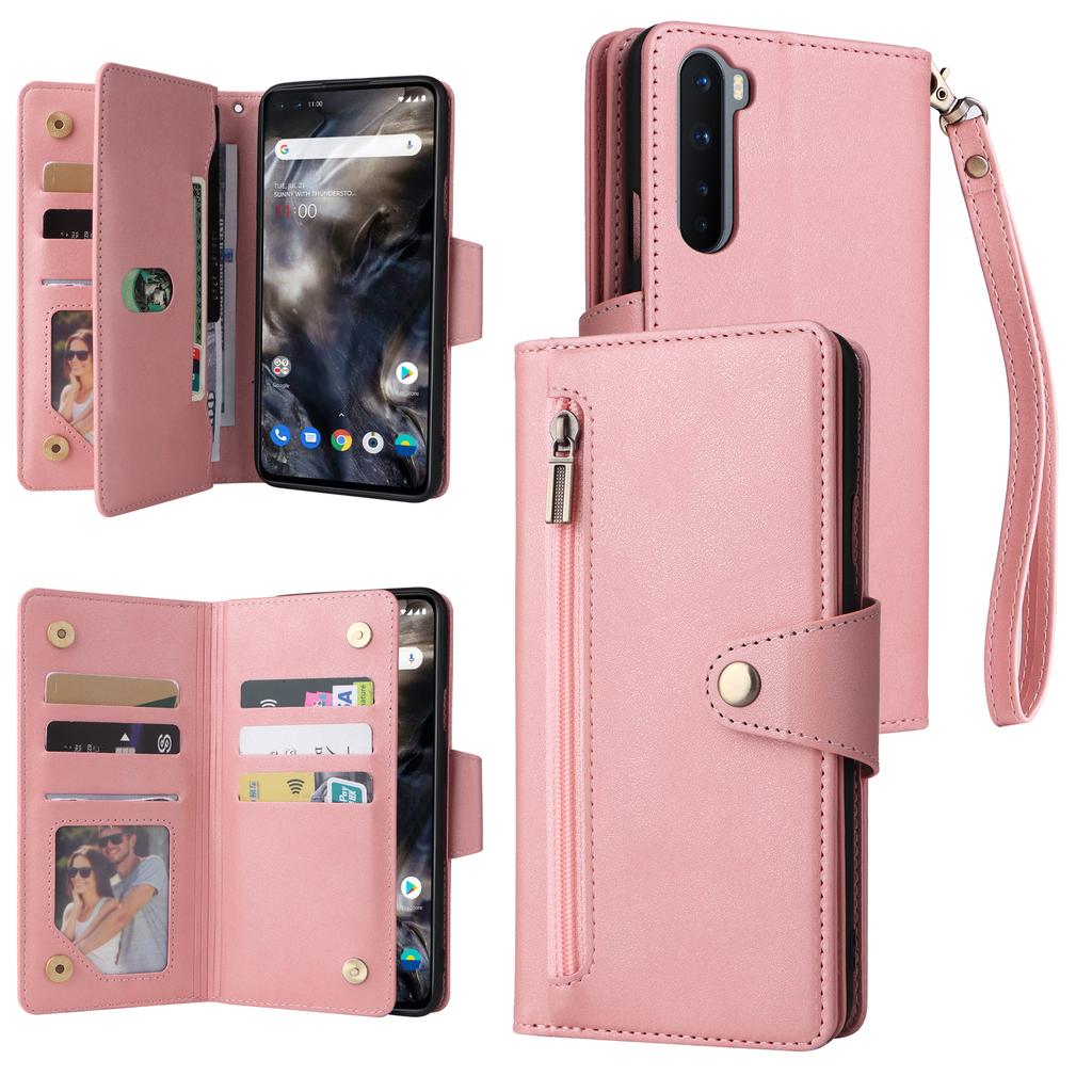 For OnePlus Nord Case PU Leather Foldable Stand Wallet Phone Cover with Rivet Decor