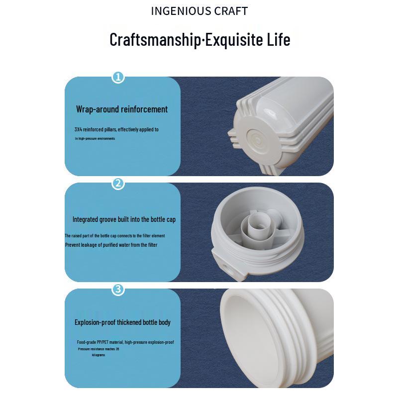 10-inch Transparent Explosion-Proof Water Purifier Filter Housing with PP Cotton Filter, Available in 2/3/4 Inch Ports.