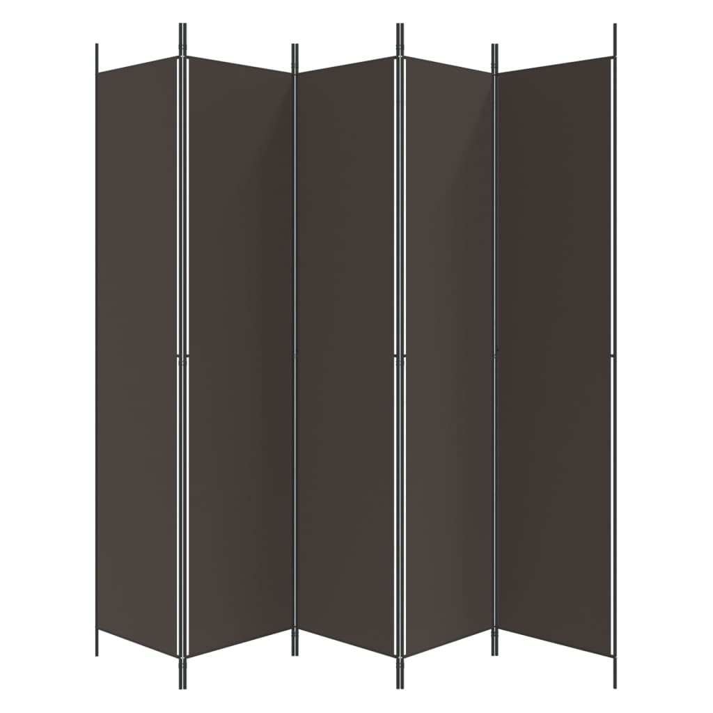 5 Piece Folding Screen In Brown 250 X 220 Cm Fabric