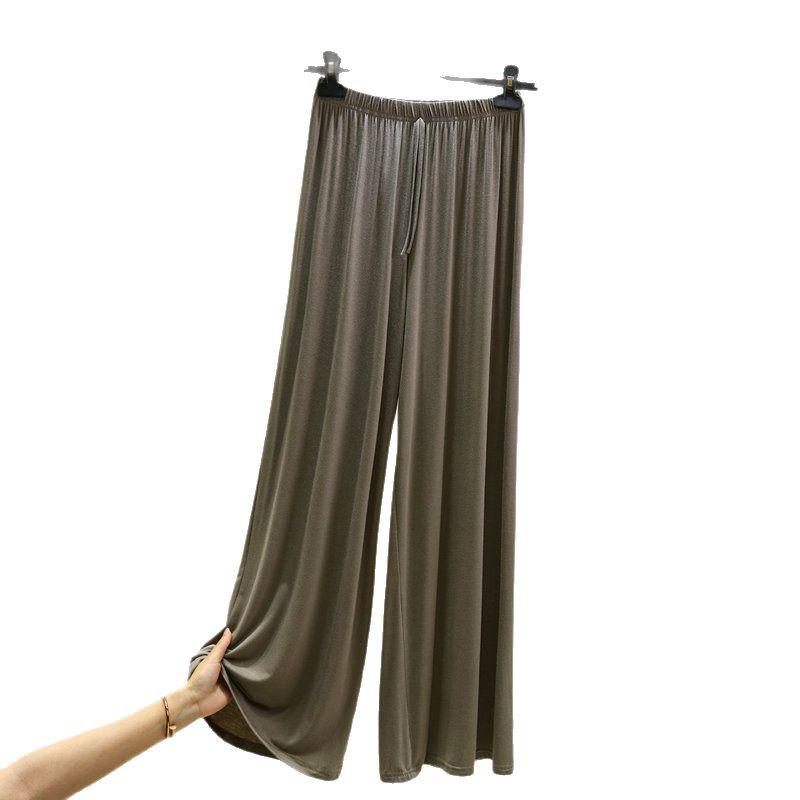 Plus Size Women's High-Waist Wide Leg Modal Pants - Solid Color, Loose Fit, Floor-Length, Summer Casual