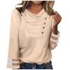 Women's Blouses Fashion Casual Long Sleeved Solid Color Pleated V-Neck Button Top