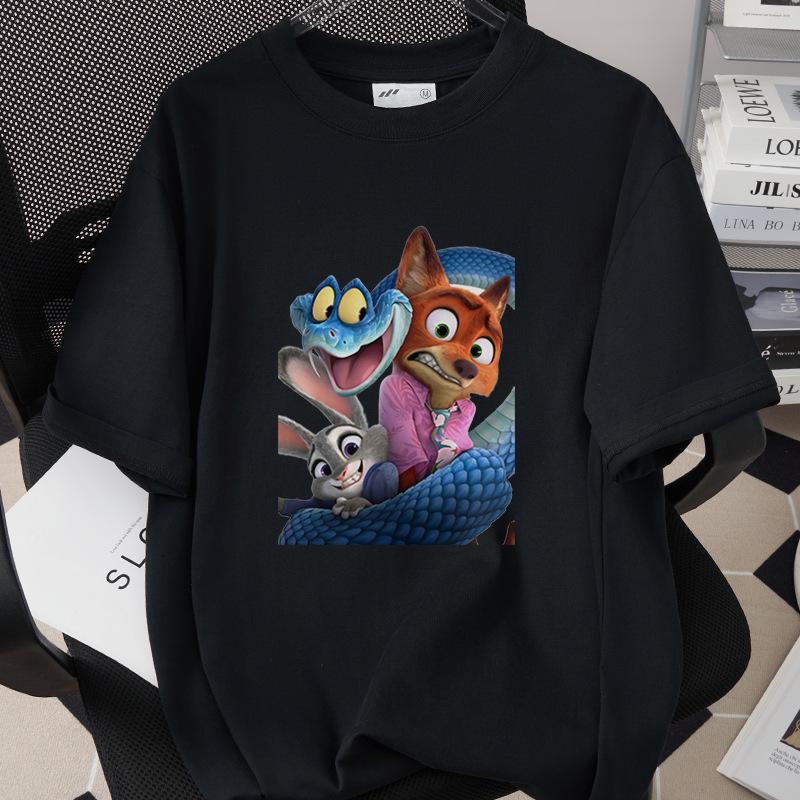 Hot Selling Cartoon Animal Print Pure Cotton T-shirt - 260g, Round Neck, Short Sleeve, Adult