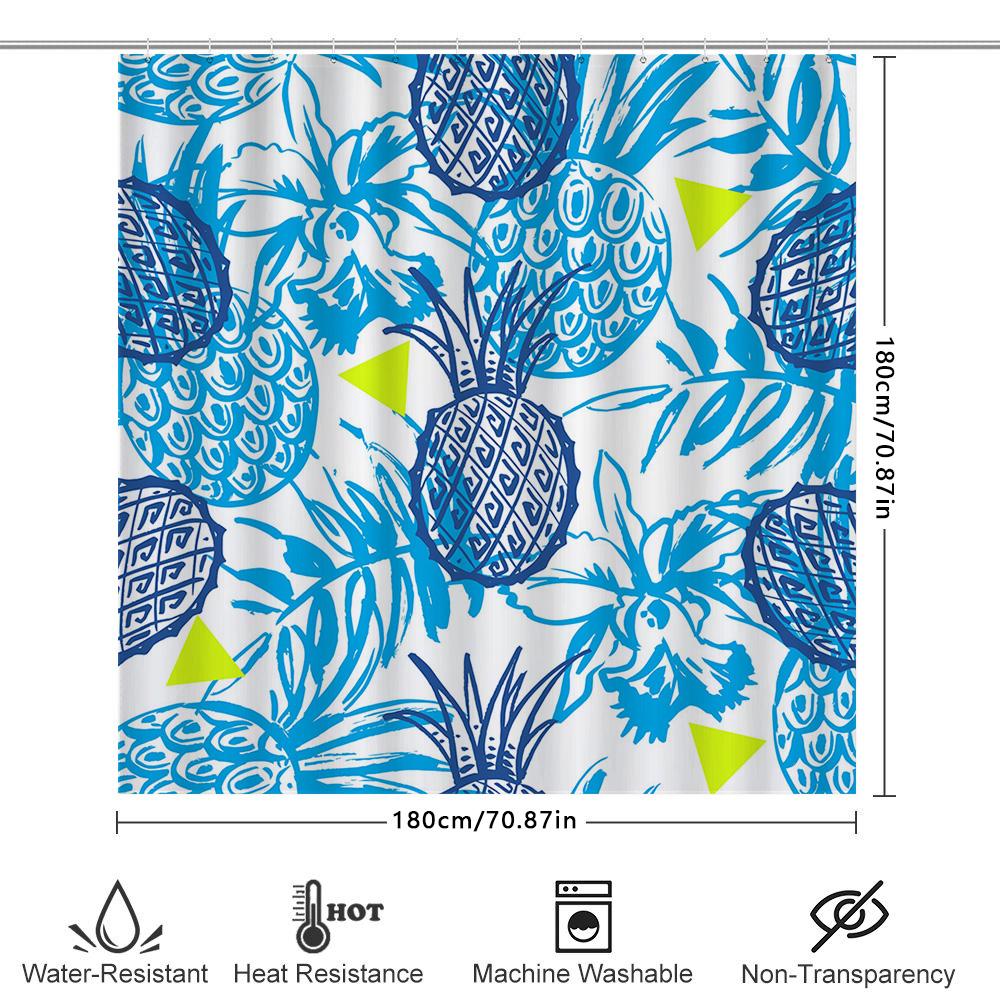 Colorful Pineapple Shower Curtain Waterproof Fabric Bath Decor Navy Blue Yellow Green White