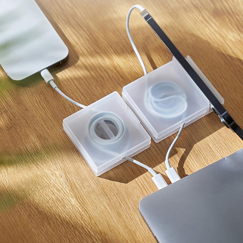 1Pc Portable Transparent Power Cord Organizer Data Cable Storage Box Usb Cable Winding Device Data Cable Storage Protector