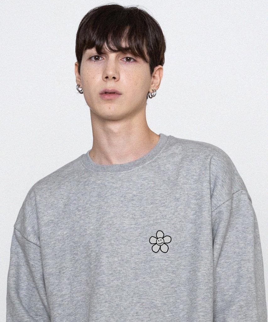 GRAVER [Unisex] Line Flower Dot Logo Smile Sweatshirt_Gray