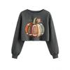 Womens Cropped Sweatshirt Rugby Pumpkin Maple Print Casual Loose Fit Long Sleeve