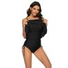 Solid Color Girl Sexy Shoulder Strap Big Ruffle Edge One-piece Triangular Swimsuit Women's Fashion