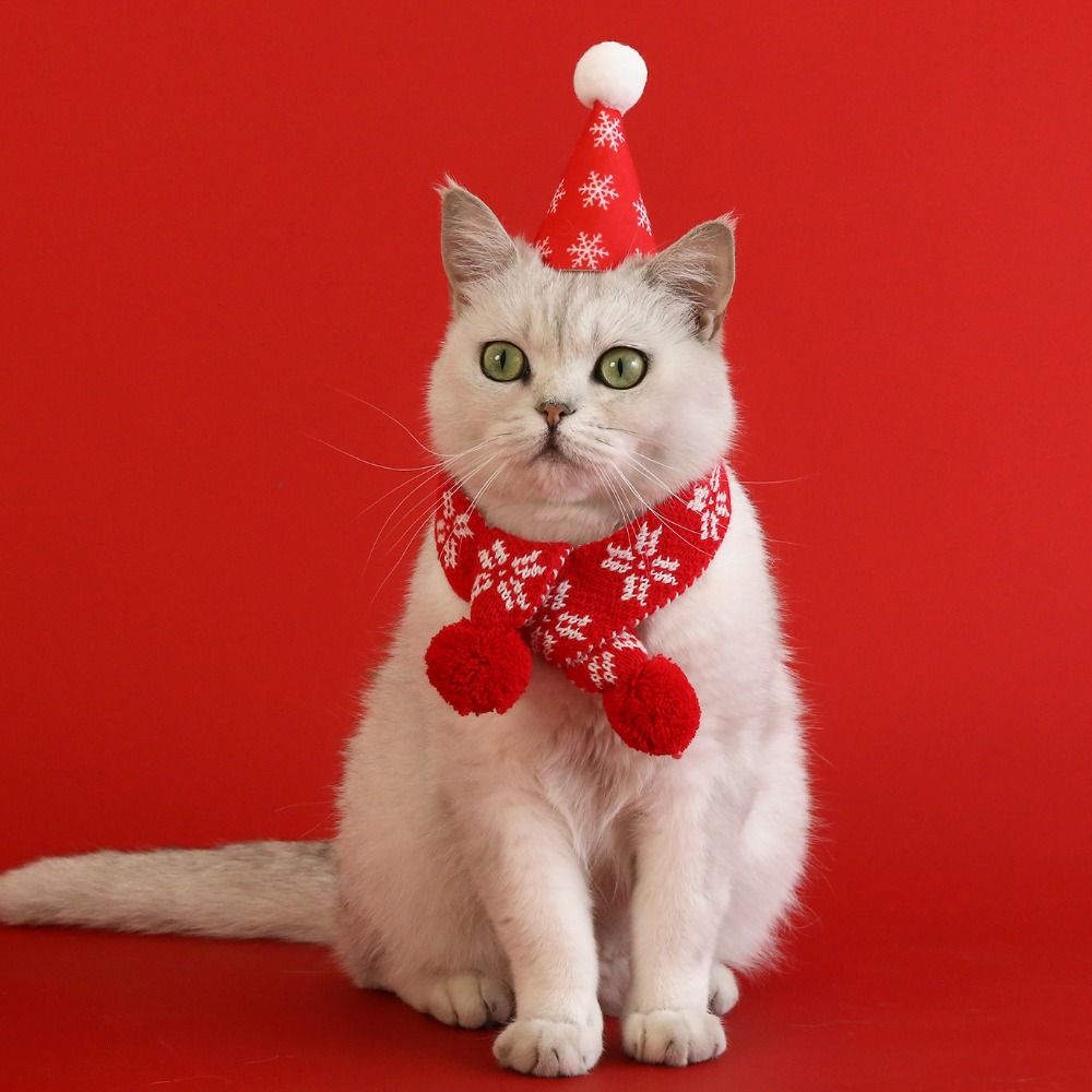 Hand-woven Dog Christmas Bib Xmas Hat Adjustable Pet Knitted Snowflake Scarf  New Year