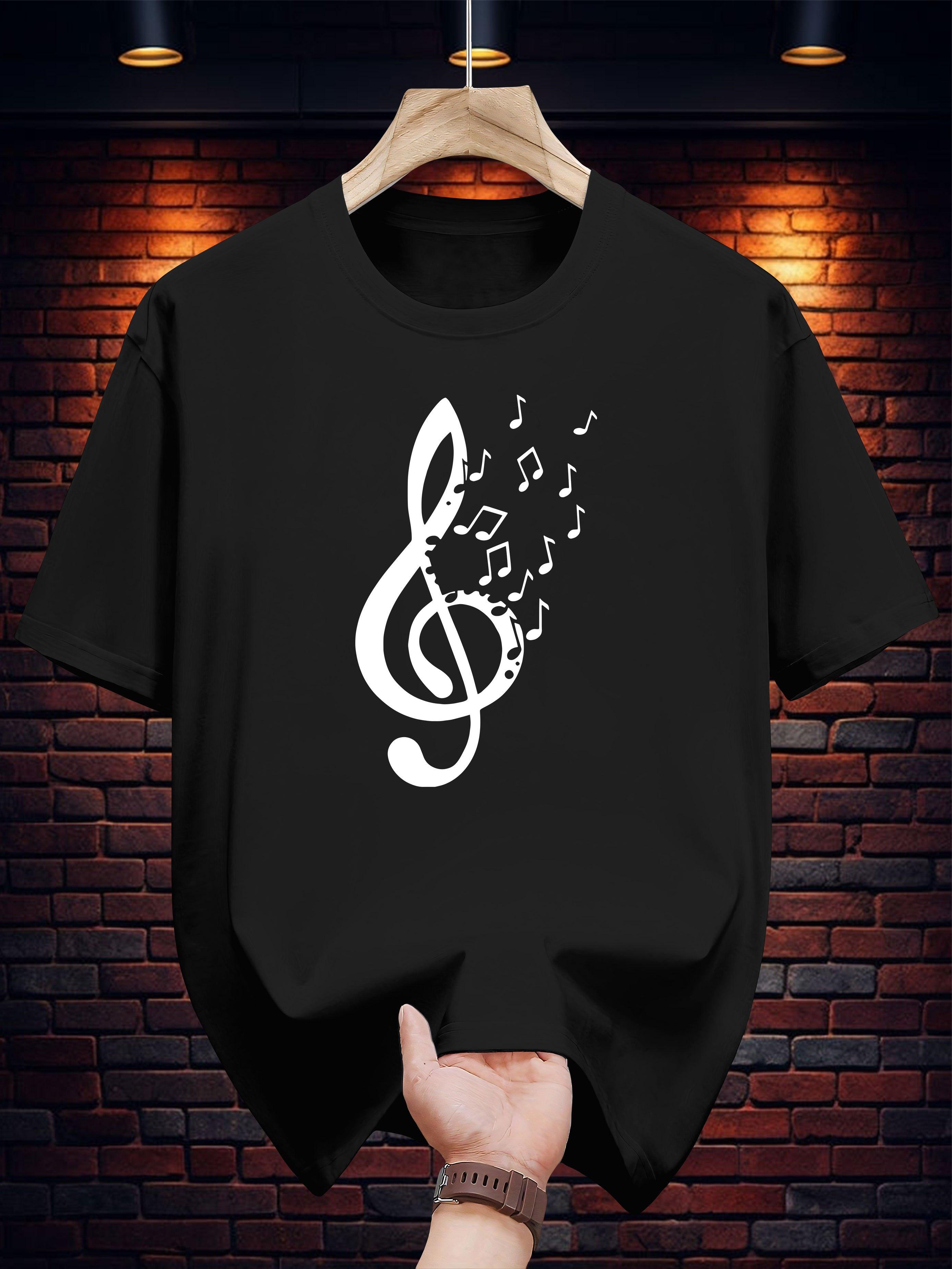 T-shirt with Musical Note Print - Navy Blue Casual Summer Tee XXL