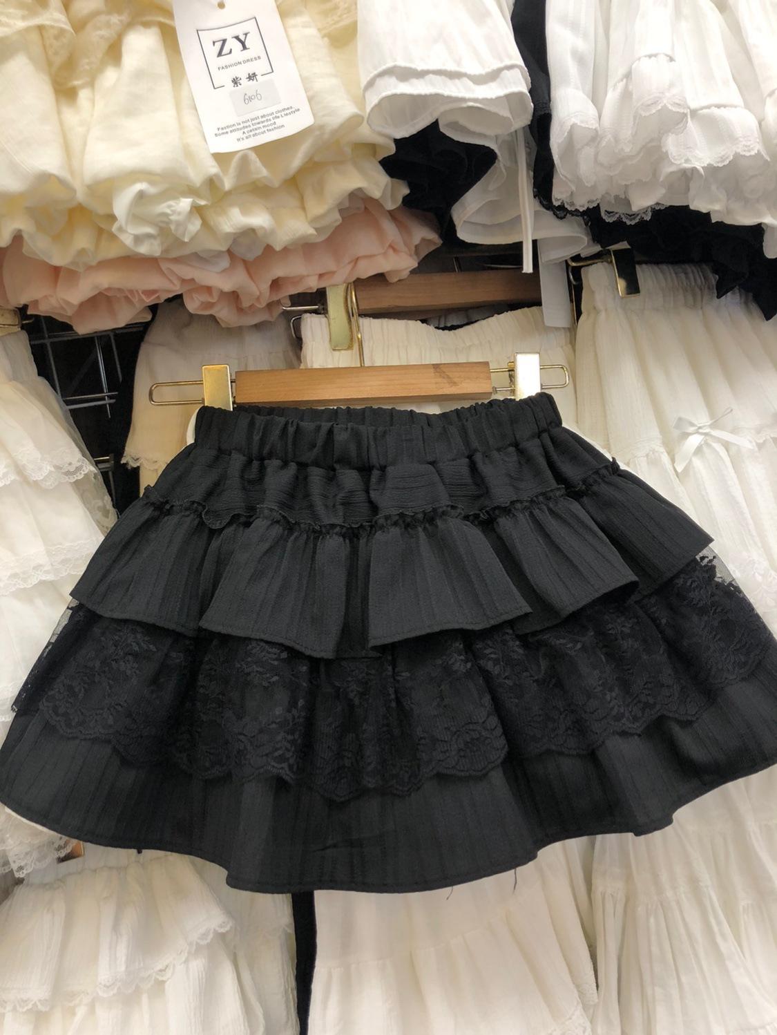 

Реальный снимок 2025 года, лето, новая тонкая универсальная юбка-торт, иностранный стиль, короткая юбка для девочек, белый черный one size fits all чёрный