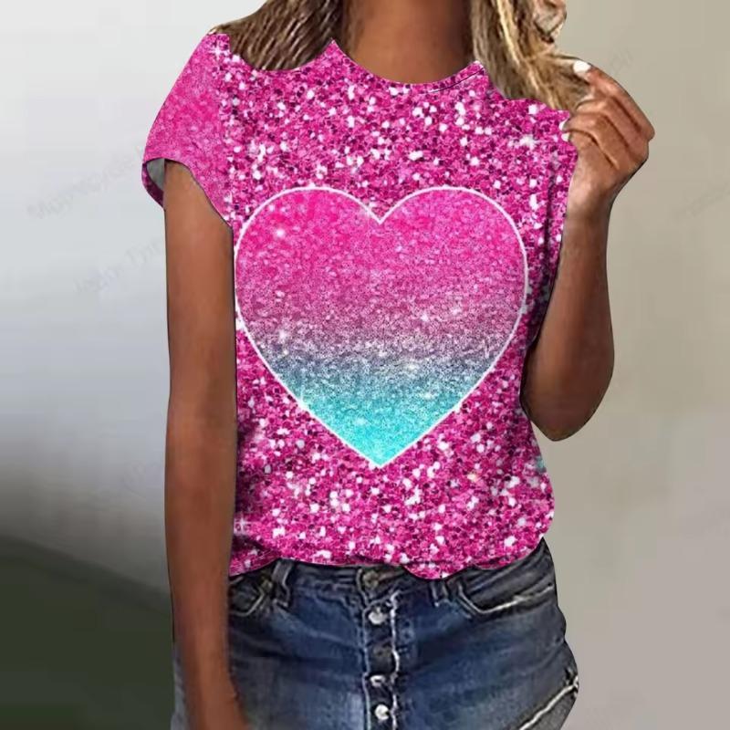 Liebesherz 3D-Druck T-Shirt Damenmode Übergroßes T-Shirt Harajuku Kurzarm Oberteile Tees Valentinstagsgeschenk T-Shirt O-Ausschnitt