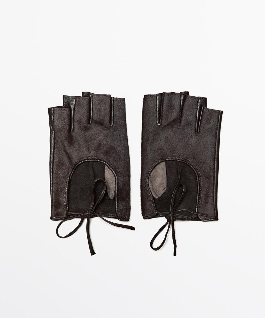 MASSIMO DUTTI Biker Style Fur Leather Gloves