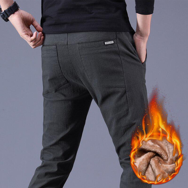 Winter Men 'S Warm Slim Casual Pants Thickening Fleece Skinny Stretch Trousers Black Gray Male Brand Clothes