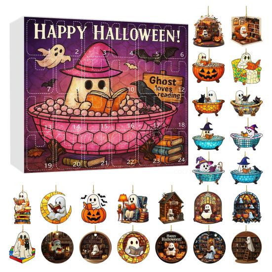 1 Set Halloween Ghost Countdown Calendar 24 Days Spooky Reading Bubble Bath Ghost Ornament Advent Calendar Holiday Bookworms Gift