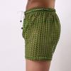 Erotic Men Solid Color Mesh See Through Hollow out Drawstring Shorts Beach Pants