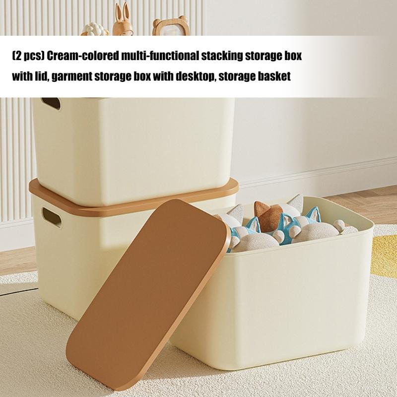 Stackable Home Storage Container Cream Design Dustproof Lid Storage Container For Clothes Toy Organization