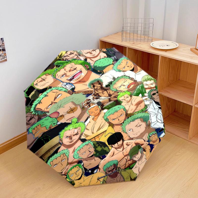 1 Stück Automatischer Faltregenschirm - Roronoa Zoro Muster Tragbares faltbares Design mit 8 Speichen Weihnachts-Geburtstagsgeschenke