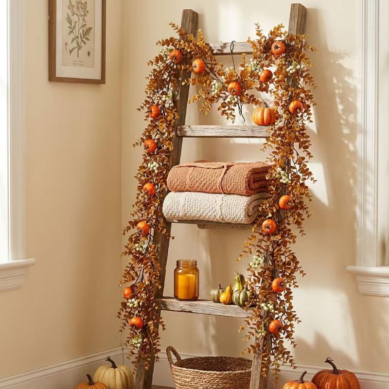 1PC Simulation Pumpkin Berry Rattan, Harvest Festival Thanksgiving Autumn Decoration Wreath Halloween Cross-border Simulation Maple Leaf