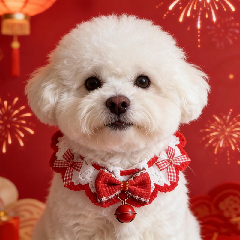 New Year Red Knit Scarf for Pets - Handmade Crochet for Cats and Dogs, Warm Spring Festival Outfit