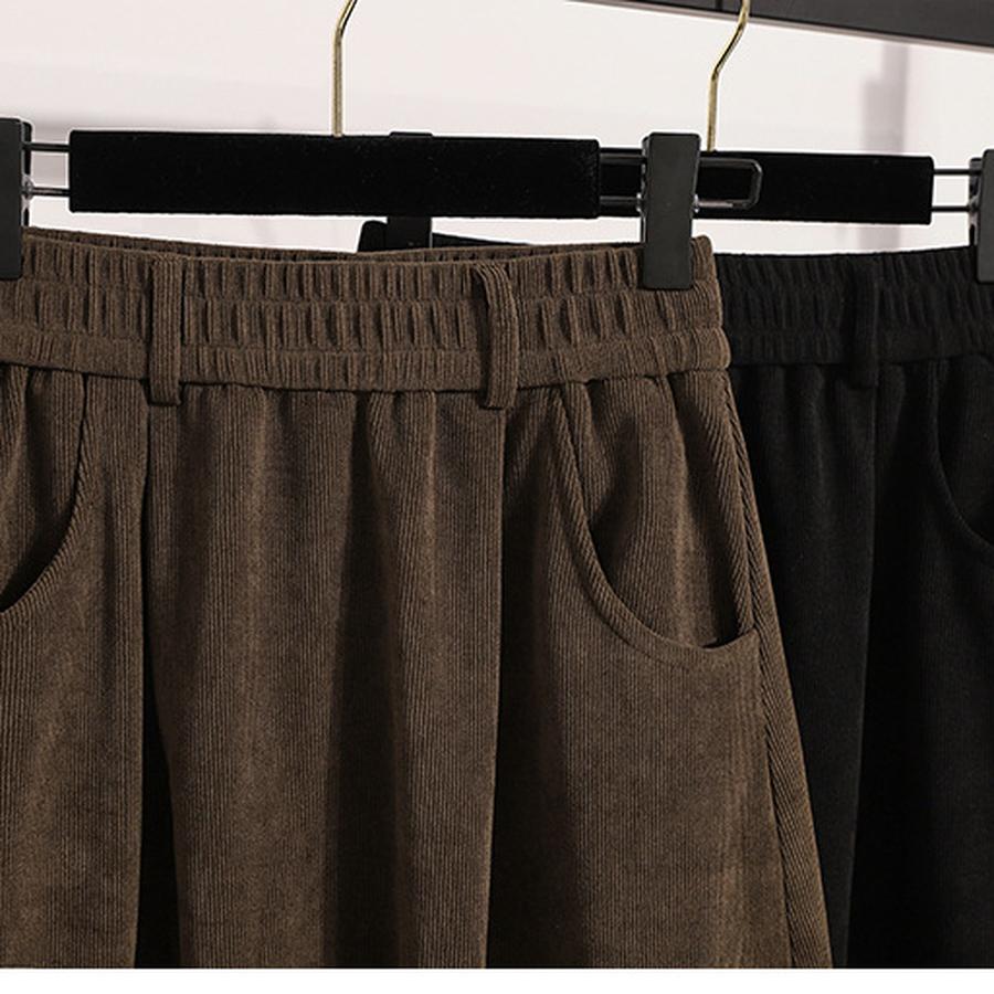 Autumn New Style Corduroy Midi A-Line Skirt for Women, High-Waisted, Slimming, Elastic Waist, Pleated Dress