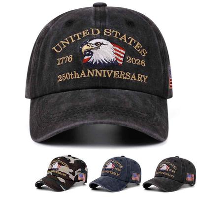 250th Anniversary Embroidered Retro Washed Outdoor Baseball Hat with American Flag