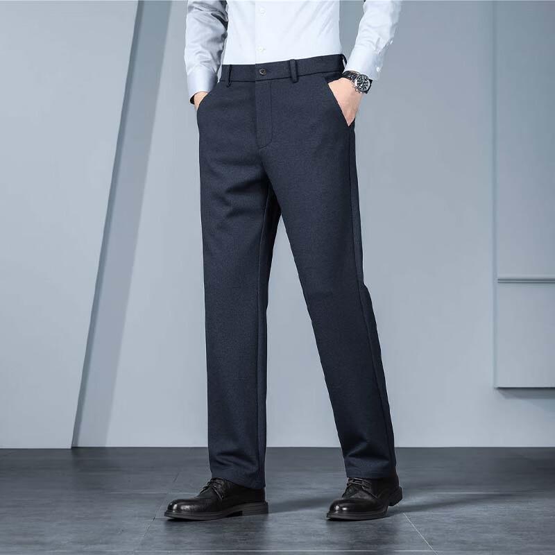 Fengxun Men's Wool Blend Casual Straight Leg Pants
