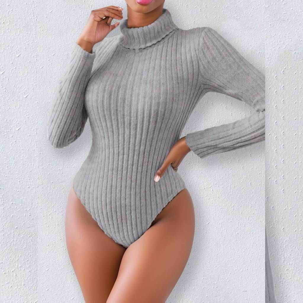 Bodysuit Long Sleeve High Neck Stretch Fabric For Elegant Womens Fashion
