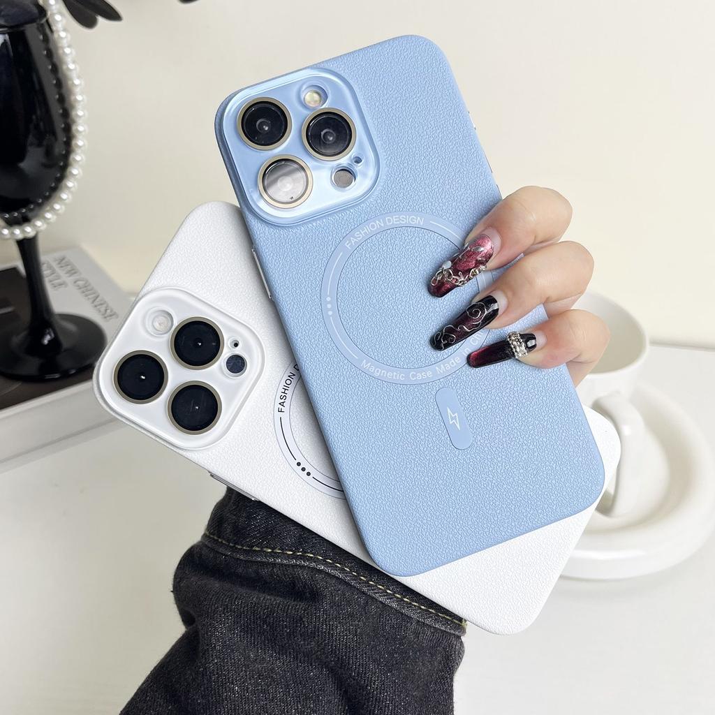 Plain Leather Phone Case for Apple iPhone 15 Promax- Soft Silicone Crystal Frame Lens Phone Cover for Apple iPhone 15/14/13/12/11/Plus/Pro/Promax