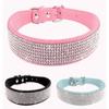 Comfortable Suede Fiber Crystal Dog Collar Glitter Rhinestone Pet Products Zinc Alloy Buckle Collar for Dog Supplys