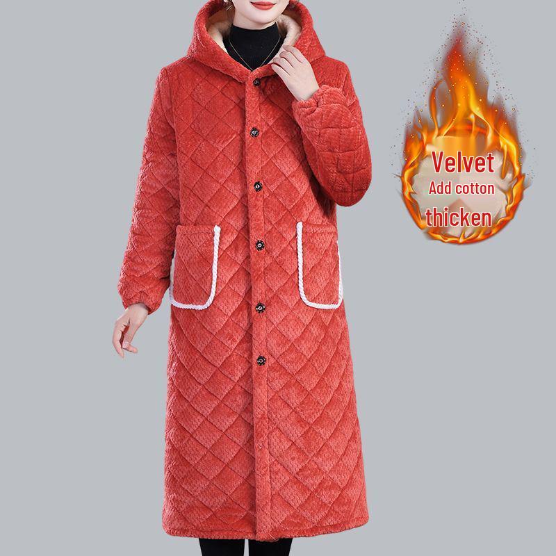 Women's Winter Warm Cotton Coat and Over-the-Knee Casual Robe