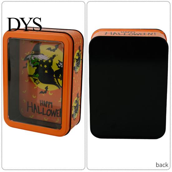 Seasonal Kitchen Storage Halloween Tin Box with Clear Lid, Witch Pumpkin Ghost Candy Window Metal Cases Container for Cookies Snacks, Festive