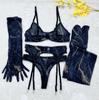 European & American Tie-Dye Colorful Mesh Lingerie Set - Sexy 5-Piece Collection for Women