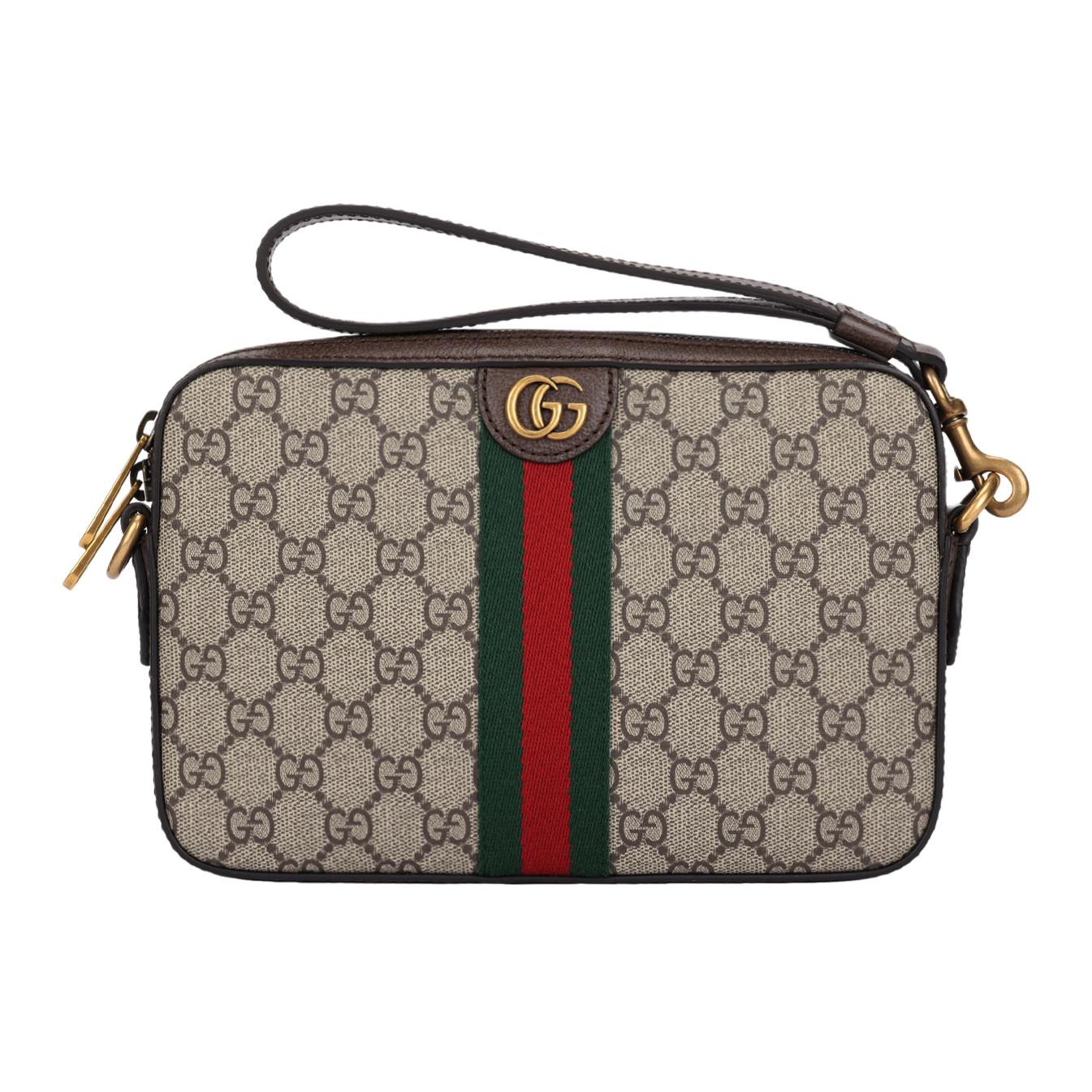 

Gucci Ophidia GG Gold Logo Stripe Webbing Canvas And Leather Trim Camera Bag Unisex Shoulder Bag Ebony Brown 699439-9C2ST-8920 Basic Set (Bag+Dust Bag)