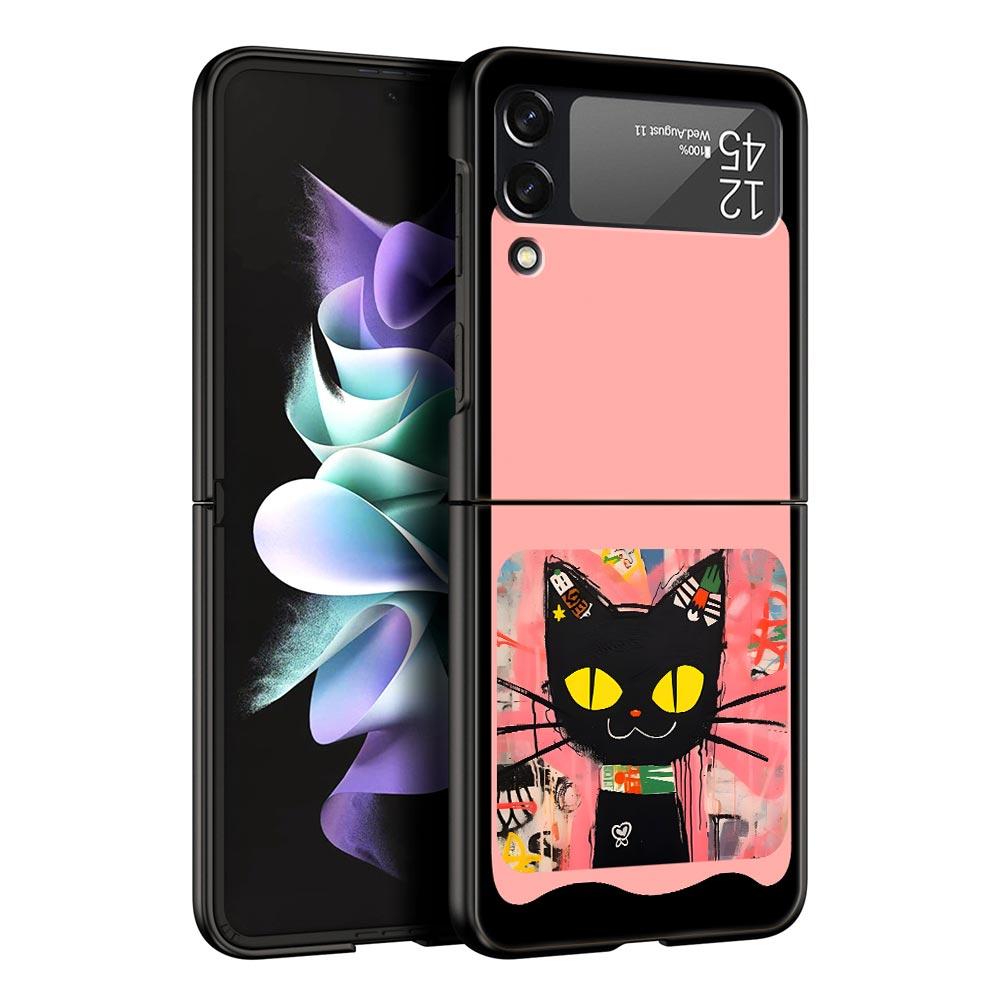 Cute Cartoon Black Cat Phone Case For Samsung Galaxy Z Flip3 Flip4 Flip5 Case Shell For Z Flip 3 4 5 6 7 Hard Folding Cover
