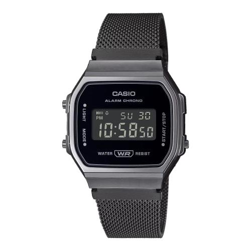 

Мужские цифровые часы Casio A168WEMB-1BV из винтажной коллекции, цвет оружейной стали, сетчатый браслет, будильник, хронограф, подсветка