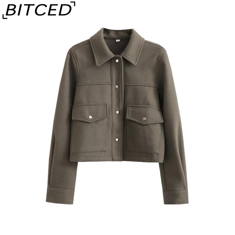 

BITCED Женский уличный стиль Весна/Осень Повседневная твидовая рубашка Шерстяное пальто Топ L армия зеленый