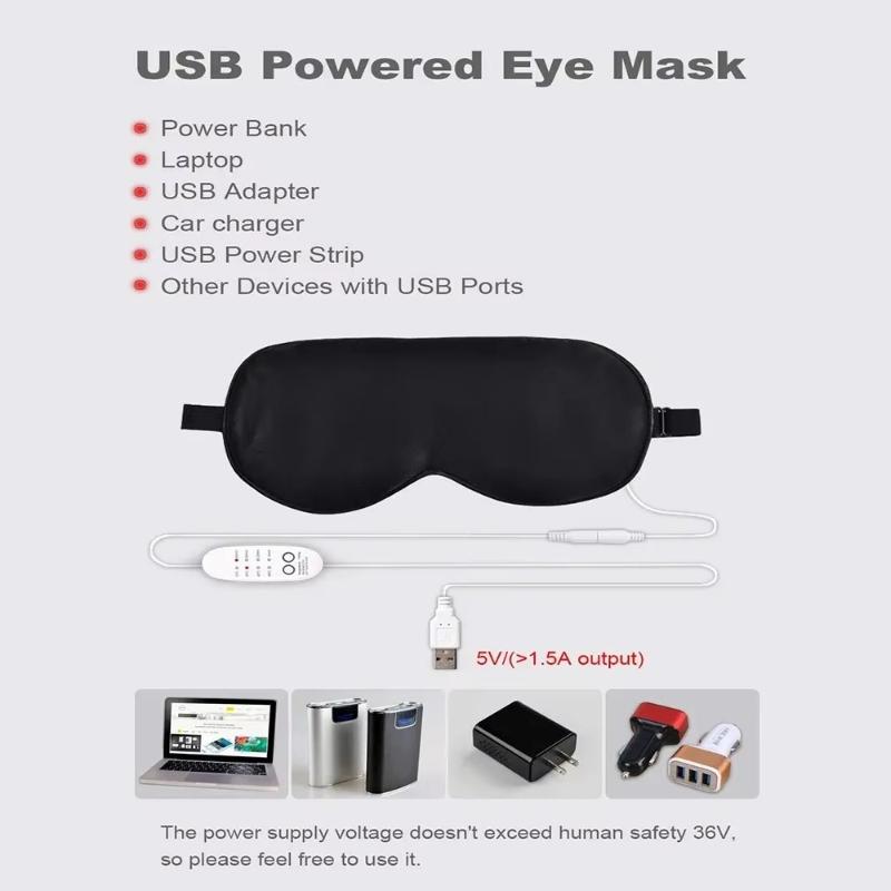 USB Heated Eye Mask Reusable Silk Steaming Eye Mask Massager for Sleeping Eye Puffiness Anti Dark Circle Patch Eye Care Relieve Fatigue Promote Sleep