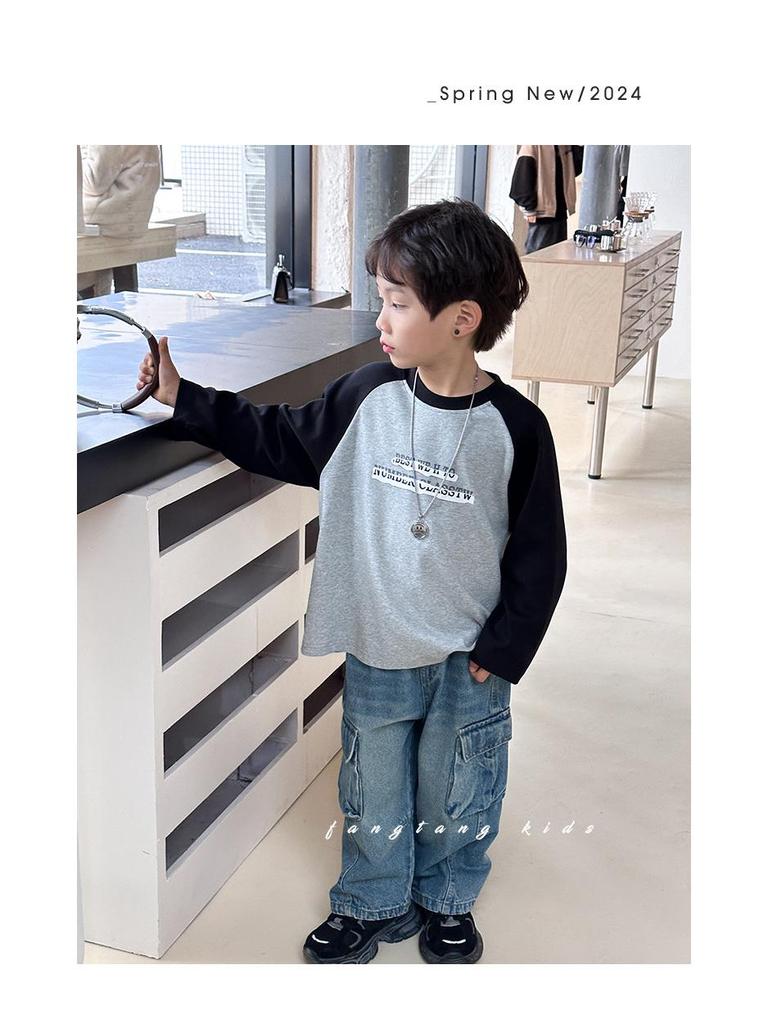 2025 Spring & Autumn Boys' Cargo Jeans: Trendy, Loose-Fit, Casual Long Pants for Kids
